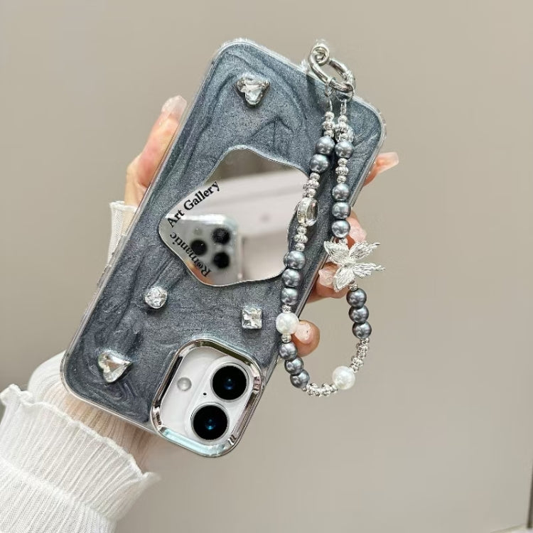 For iPhone 14 Pro Cream Mirror Bracelet Chain TPU Phone Case