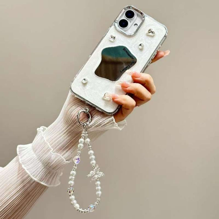 For iPhone 15 Cream Mirror Bracelet Chain TPU Phone Case