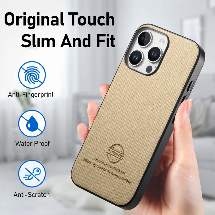 For iPhone 14 Twill Fabric Leather Skin Back Phone Case
