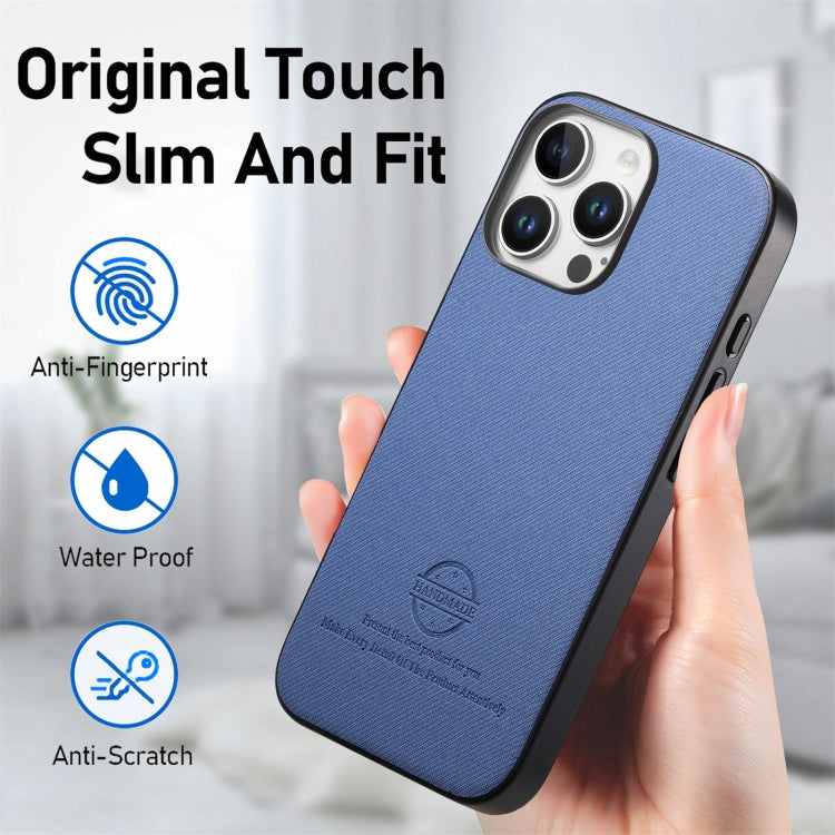 For iPhone 14 Pro Twill Fabric Leather Skin Back Phone Case