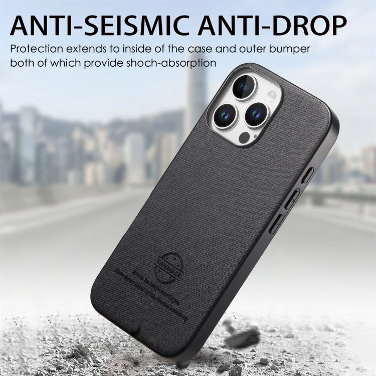 For iPhone 14 Pro Max Twill Fabric Leather Skin Back Phone Case