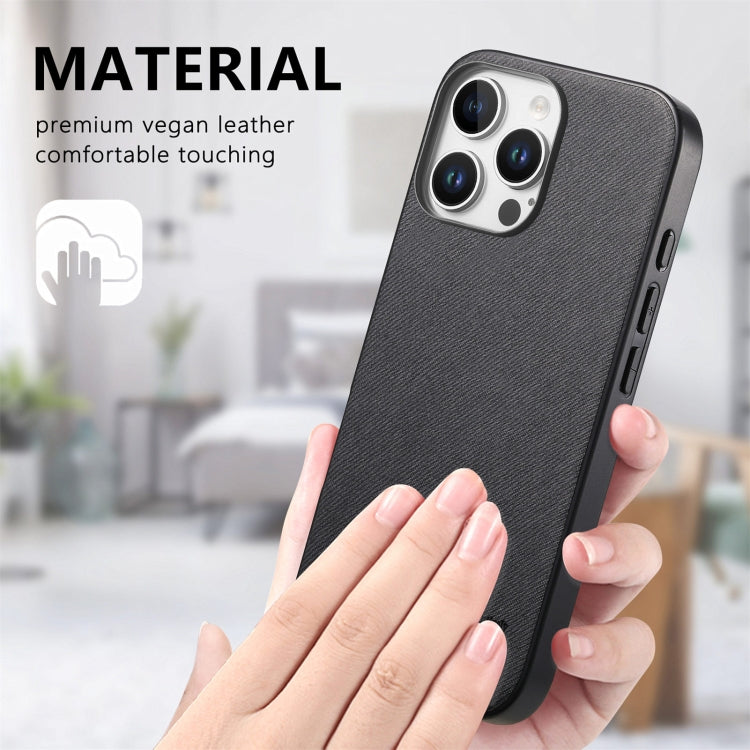For iPhone 14 Pro Max Twill Fabric Leather Skin Back Phone Case