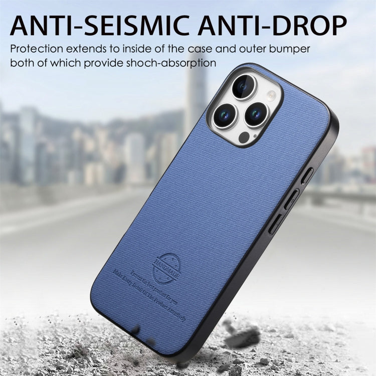 For iPhone 15 Pro Twill Fabric Leather Skin Back Phone Case