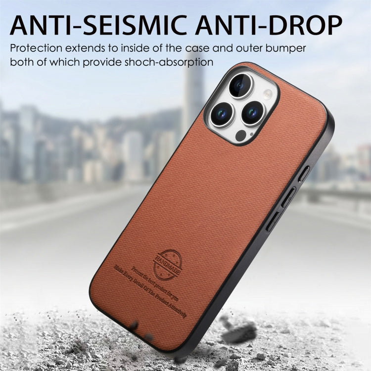 For iPhone 15 Pro Twill Fabric Leather Skin Back Phone Case