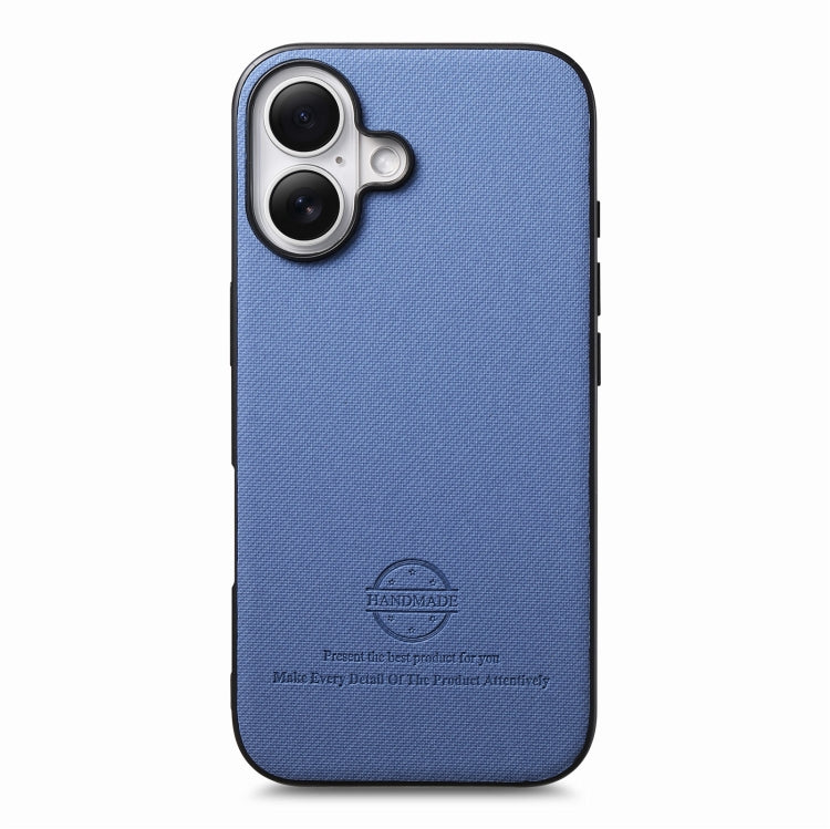 For iPhone 16 Twill Fabric Leather Skin Back Phone Case
