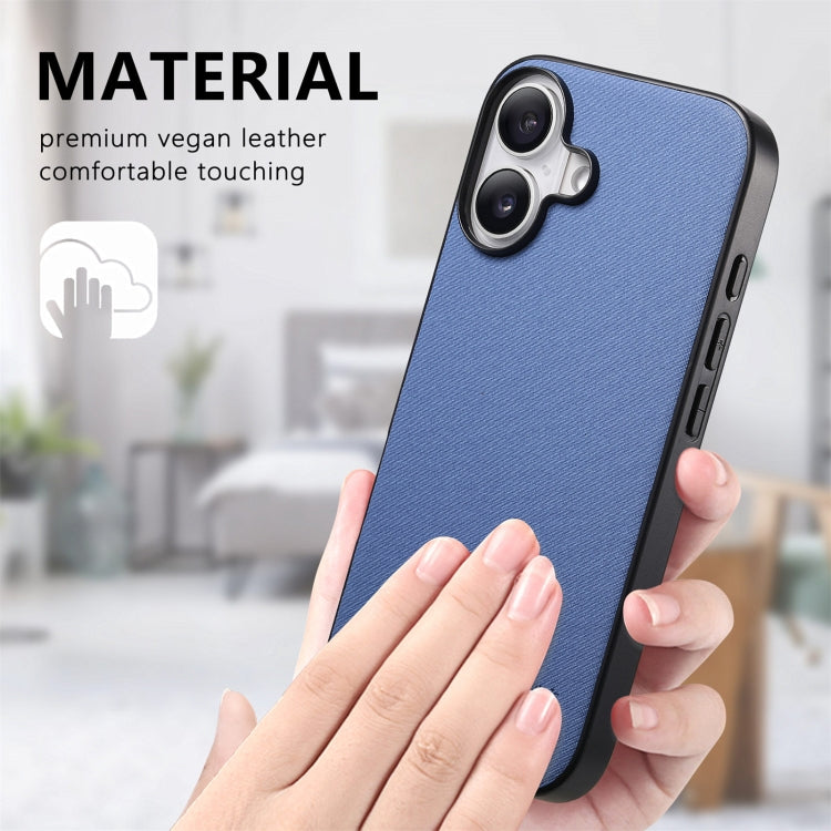 For iPhone 16 Twill Fabric Leather Skin Back Phone Case