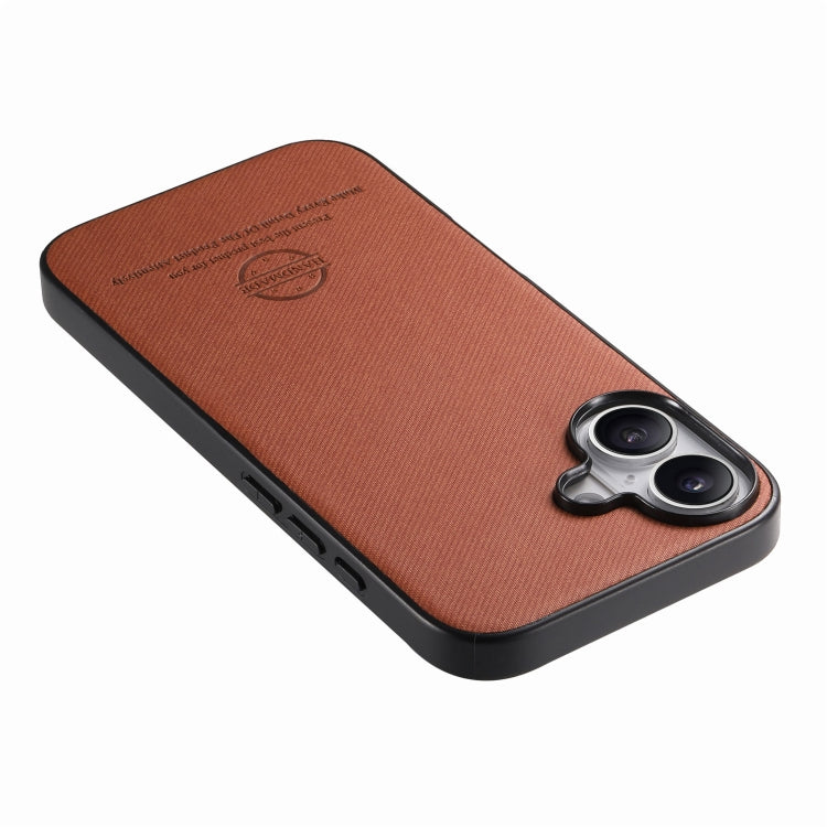 For iPhone 16 Twill Fabric Leather Skin Back Phone Case