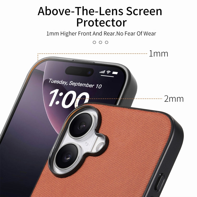 For iPhone 16 Twill Fabric Leather Skin Back Phone Case