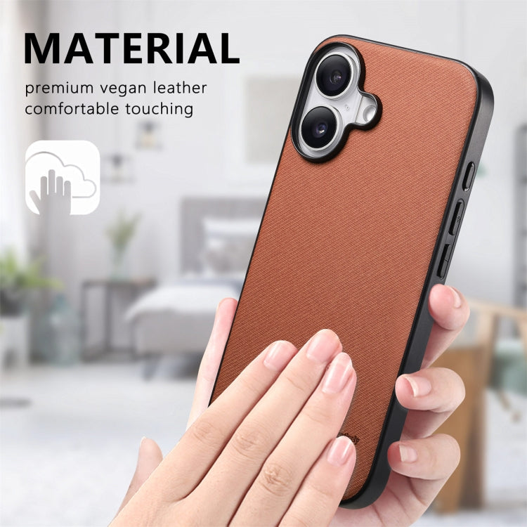 For iPhone 16 Twill Fabric Leather Skin Back Phone Case