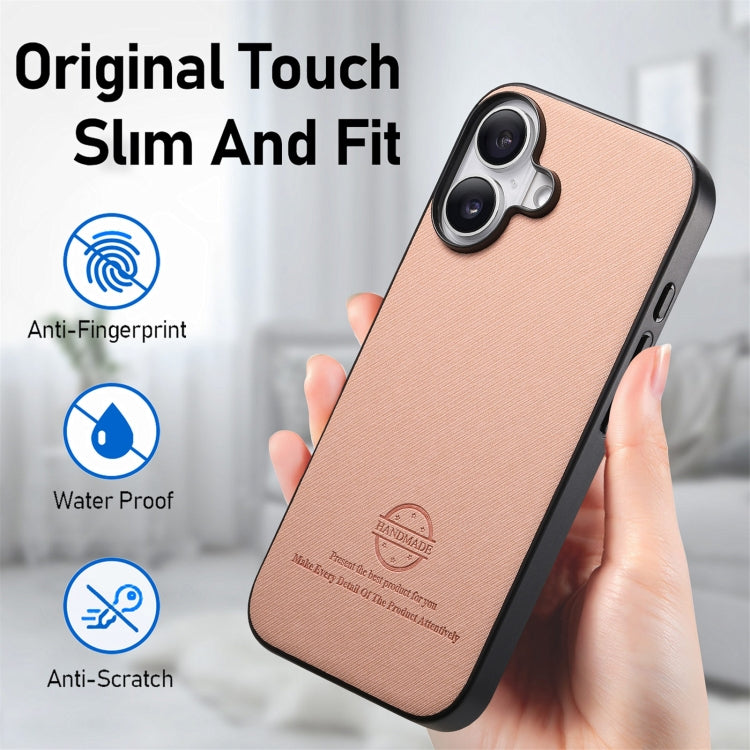For iPhone 16 Twill Fabric Leather Skin Back Phone Case