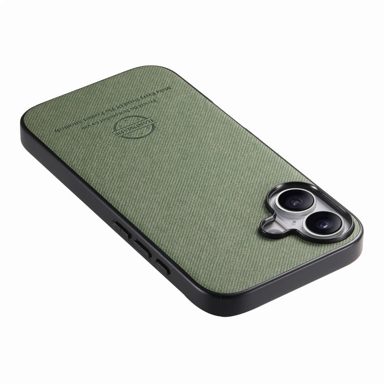 For iPhone 16 Twill Fabric Leather Skin Back Phone Case