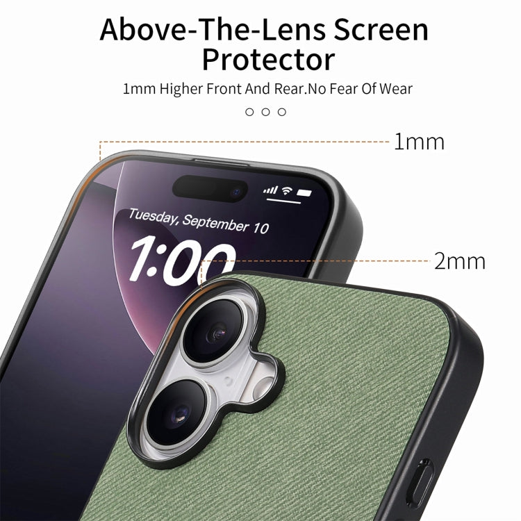 For iPhone 16 Twill Fabric Leather Skin Back Phone Case