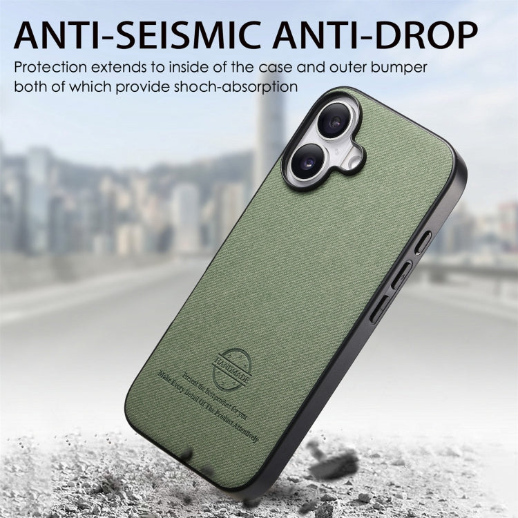 For iPhone 16 Twill Fabric Leather Skin Back Phone Case