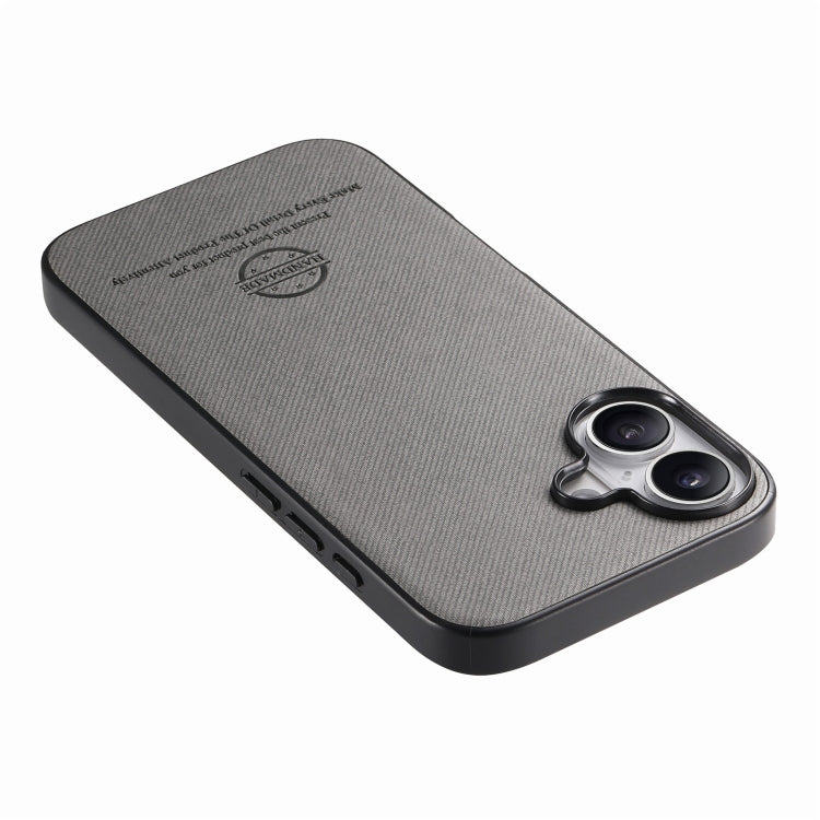 For iPhone 16 Twill Fabric Leather Skin Back Phone Case