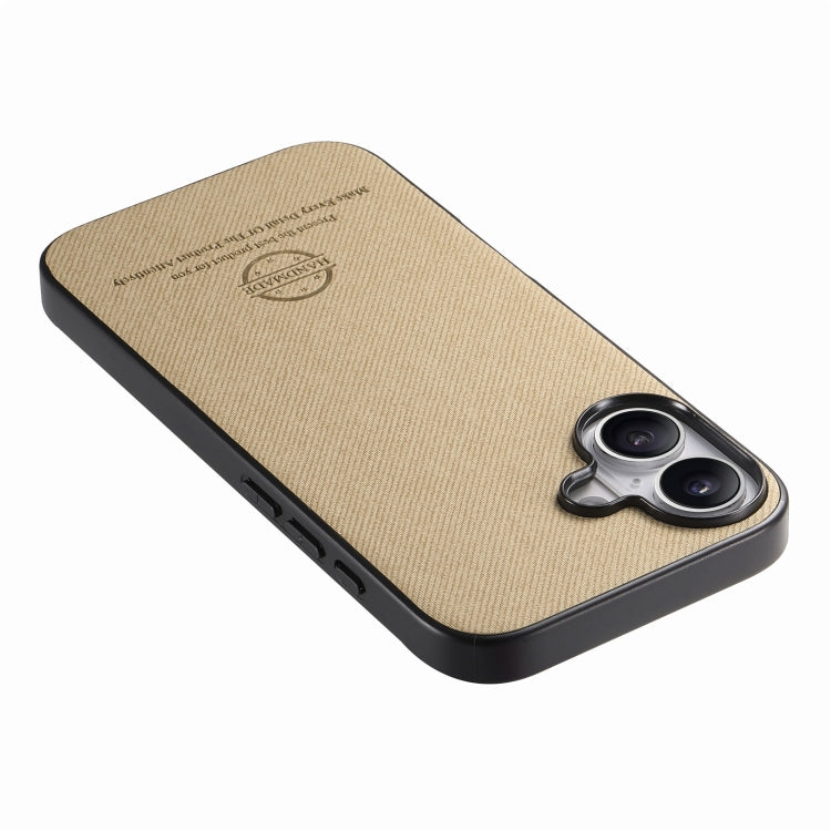 For iPhone 16 Twill Fabric Leather Skin Back Phone Case