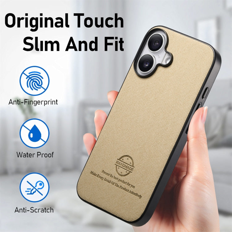 For iPhone 16 Twill Fabric Leather Skin Back Phone Case