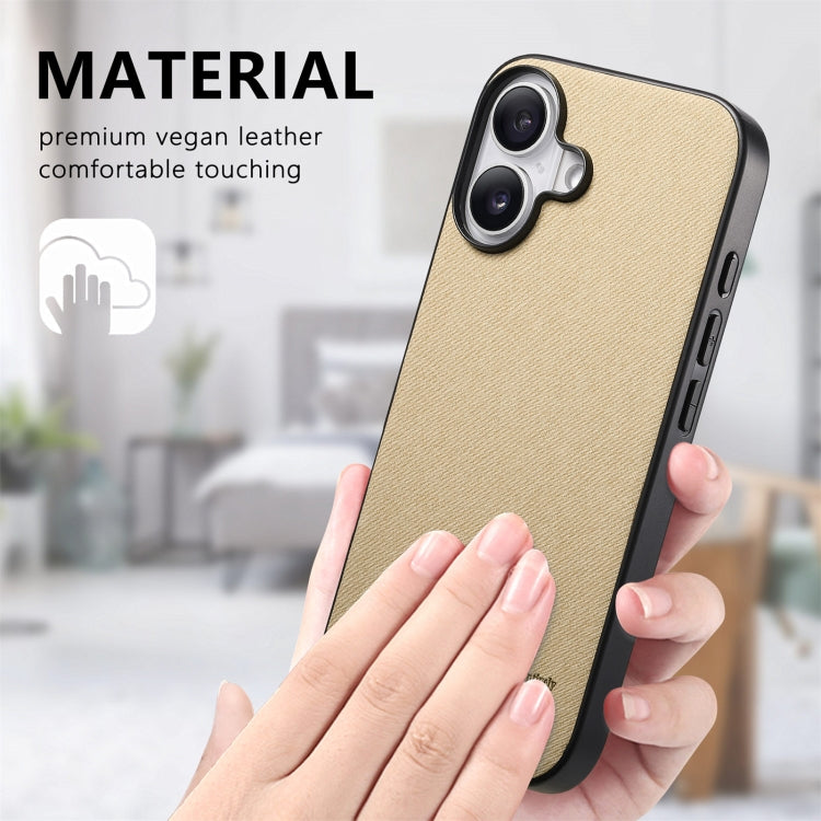 For iPhone 16 Twill Fabric Leather Skin Back Phone Case