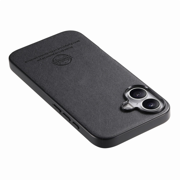 For iPhone 16 Twill Fabric Leather Skin Back Phone Case