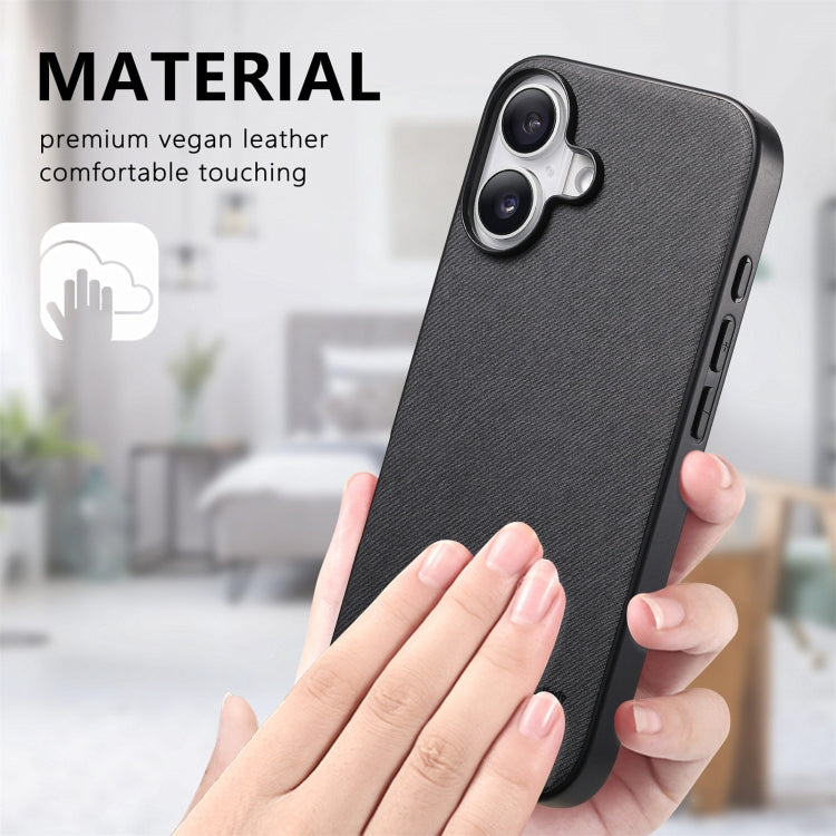 For iPhone 16 Twill Fabric Leather Skin Back Phone Case