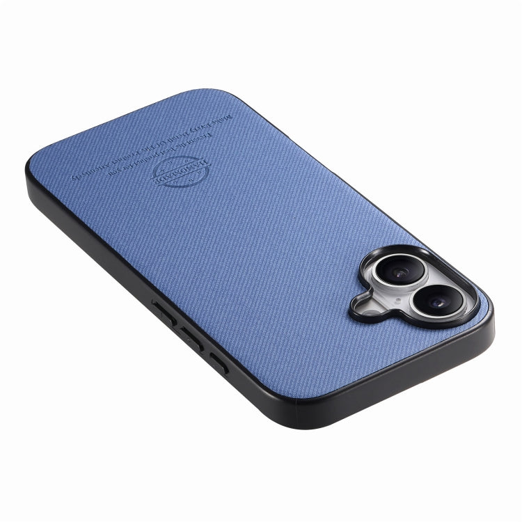 For iPhone 16 Plus Twill Fabric Leather Skin Back Phone Case