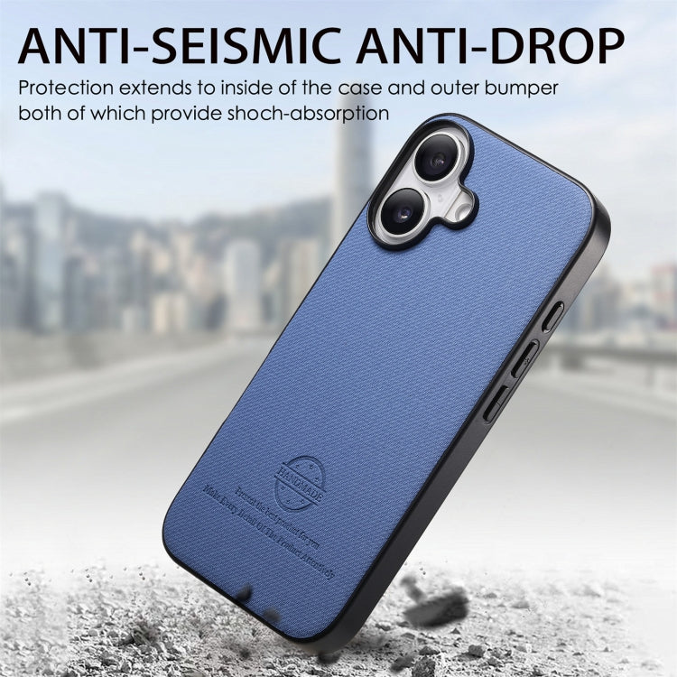 For iPhone 16 Plus Twill Fabric Leather Skin Back Phone Case