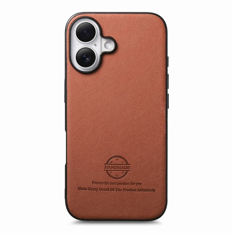 For iPhone 16 Plus Twill Fabric Leather Skin Back Phone Case