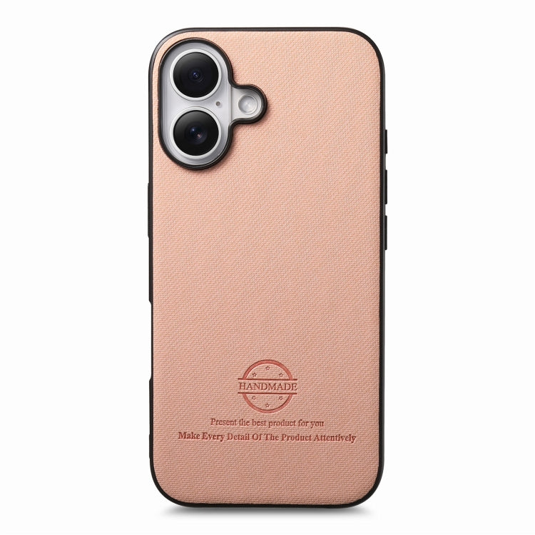 For iPhone 16 Plus Twill Fabric Leather Skin Back Phone Case