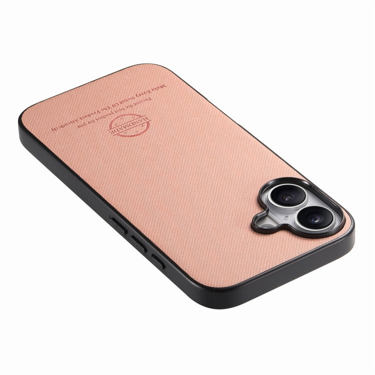 For iPhone 16 Plus Twill Fabric Leather Skin Back Phone Case