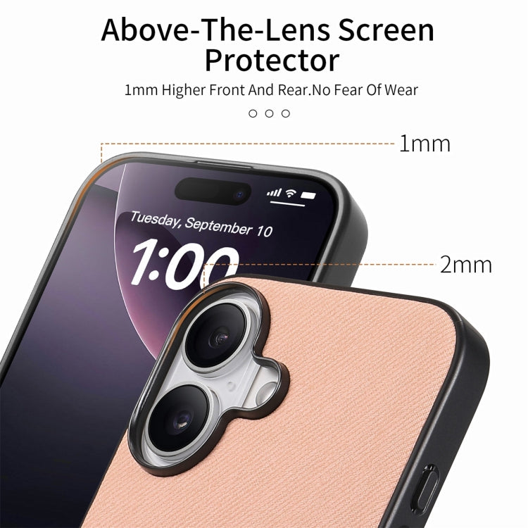 For iPhone 16 Plus Twill Fabric Leather Skin Back Phone Case
