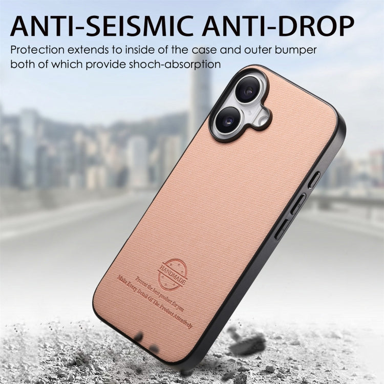 For iPhone 16 Plus Twill Fabric Leather Skin Back Phone Case