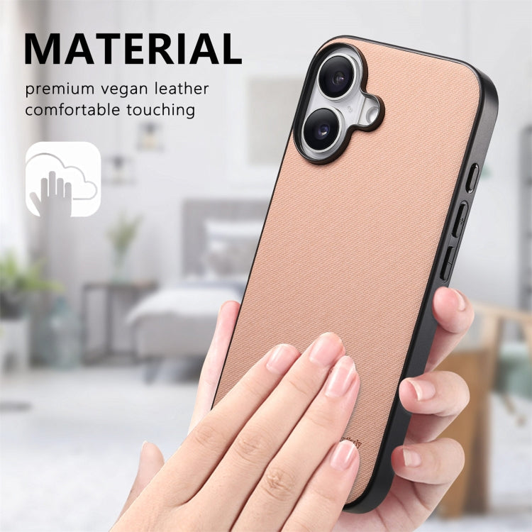 For iPhone 16 Plus Twill Fabric Leather Skin Back Phone Case