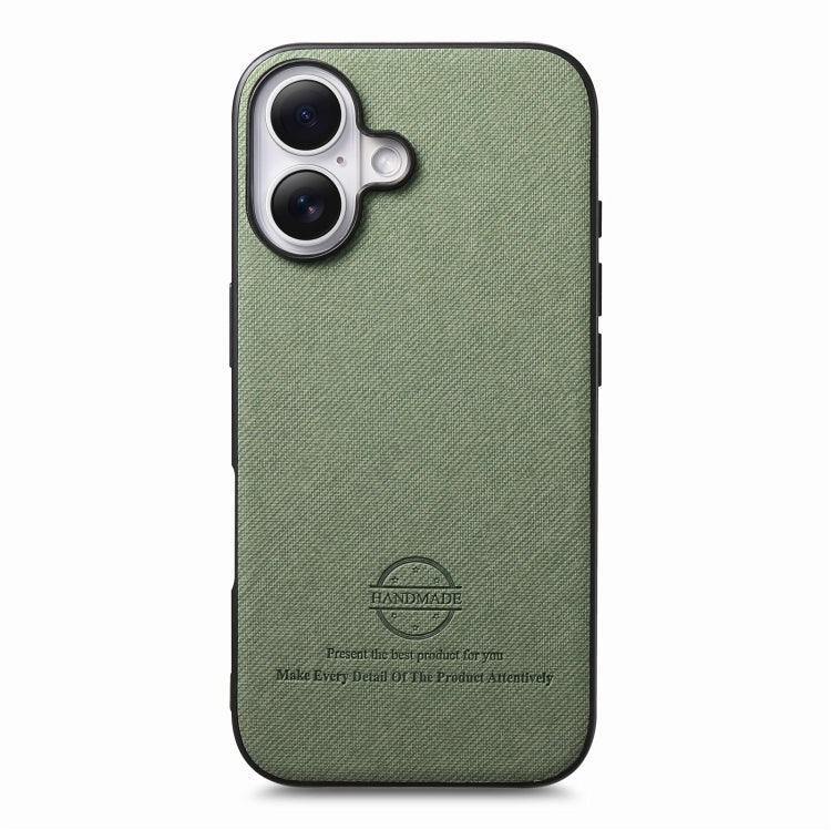 For iPhone 16 Plus Twill Fabric Leather Skin Back Phone Case