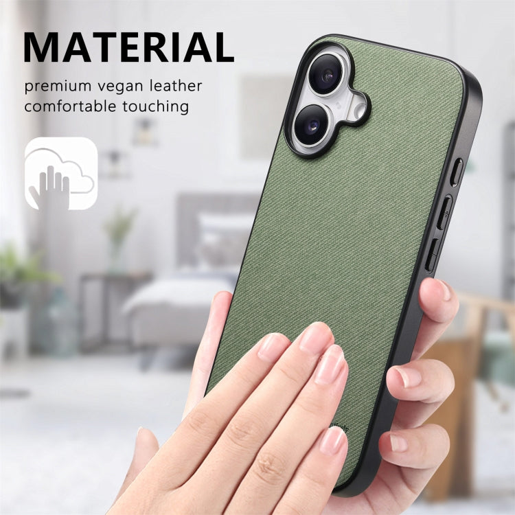 For iPhone 16 Plus Twill Fabric Leather Skin Back Phone Case