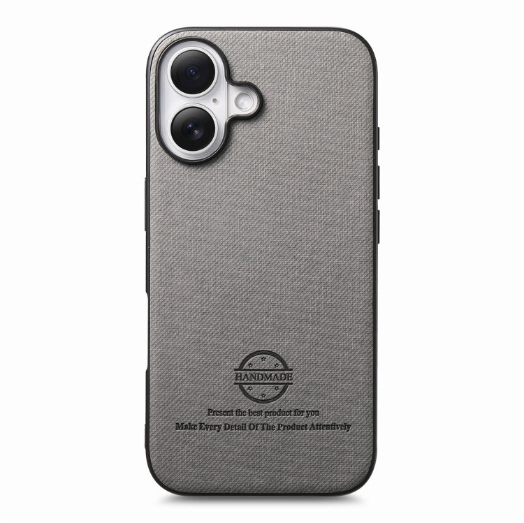 For iPhone 16 Plus Twill Fabric Leather Skin Back Phone Case