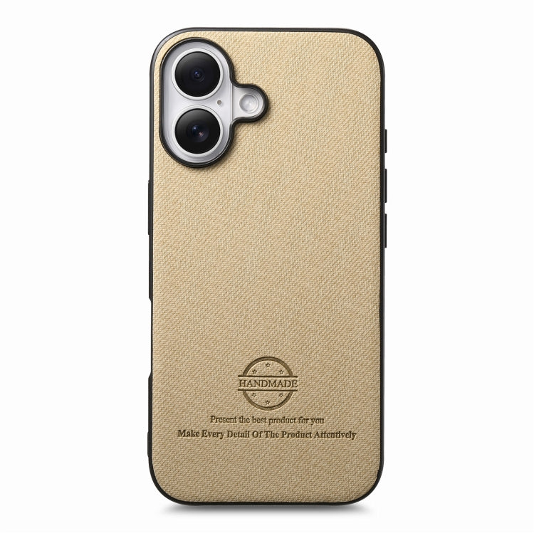 For iPhone 16 Plus Twill Fabric Leather Skin Back Phone Case