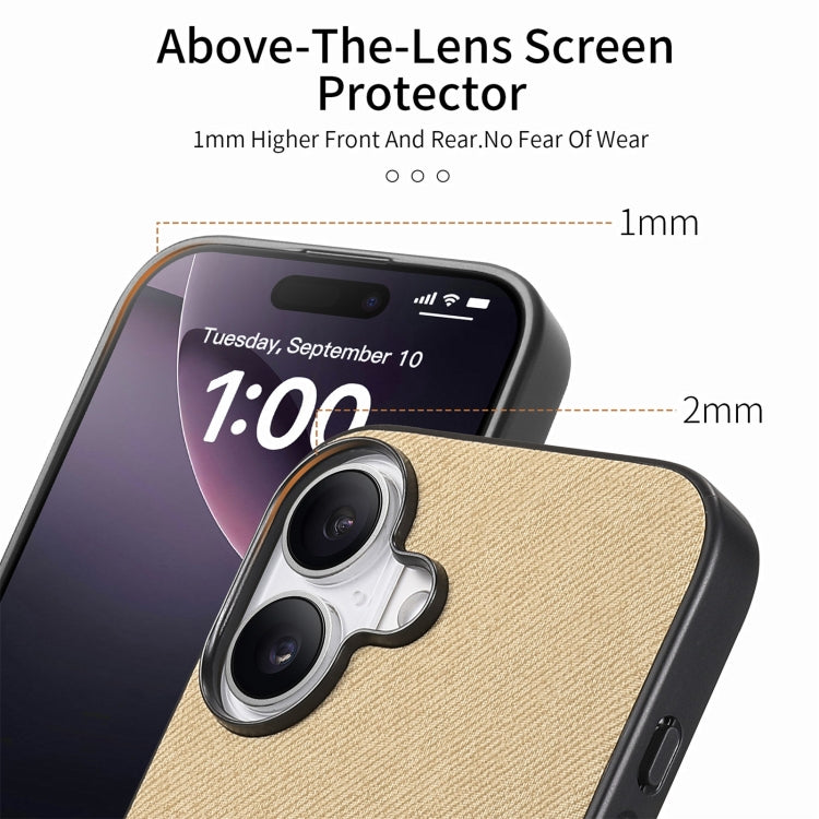 For iPhone 16 Plus Twill Fabric Leather Skin Back Phone Case
