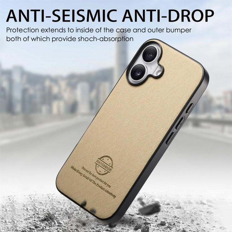 For iPhone 16 Plus Twill Fabric Leather Skin Back Phone Case
