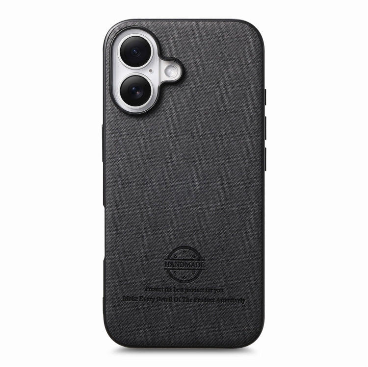 For iPhone 16 Plus Twill Fabric Leather Skin Back Phone Case