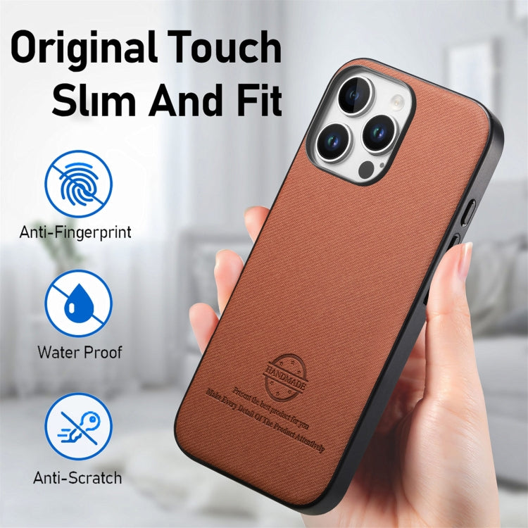 For iPhone 16 Pro Twill Fabric Leather Skin Back Phone Case