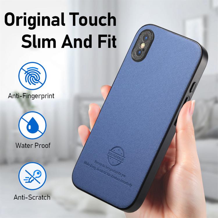 For iPhone X / XS Twill Fabric Leather Skin Back Phone Case