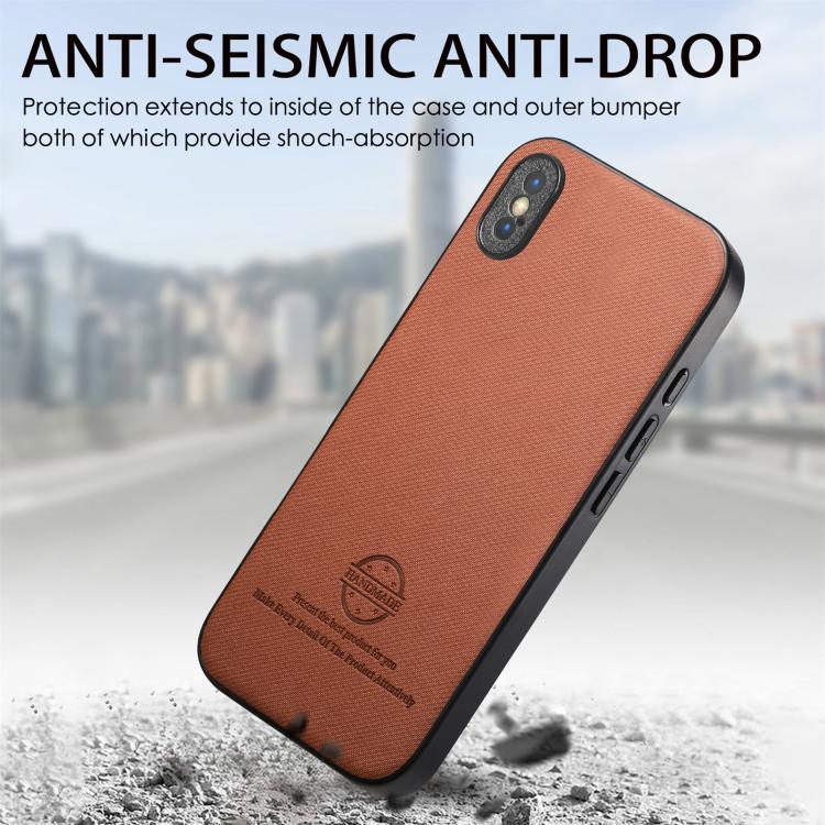 For iPhone X / XS Twill Fabric Leather Skin Back Phone Case