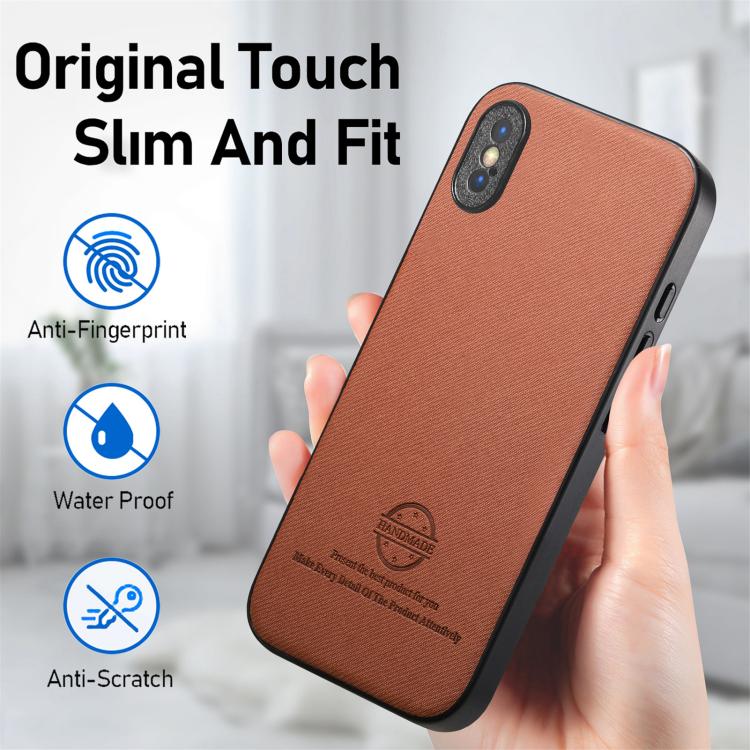 For iPhone X / XS Twill Fabric Leather Skin Back Phone Case