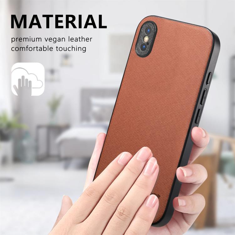 For iPhone X / XS Twill Fabric Leather Skin Back Phone Case