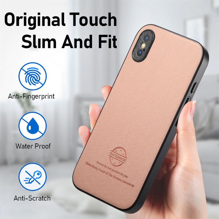 For iPhone X / XS Twill Fabric Leather Skin Back Phone Case