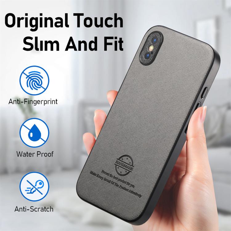 For iPhone X / XS Twill Fabric Leather Skin Back Phone Case