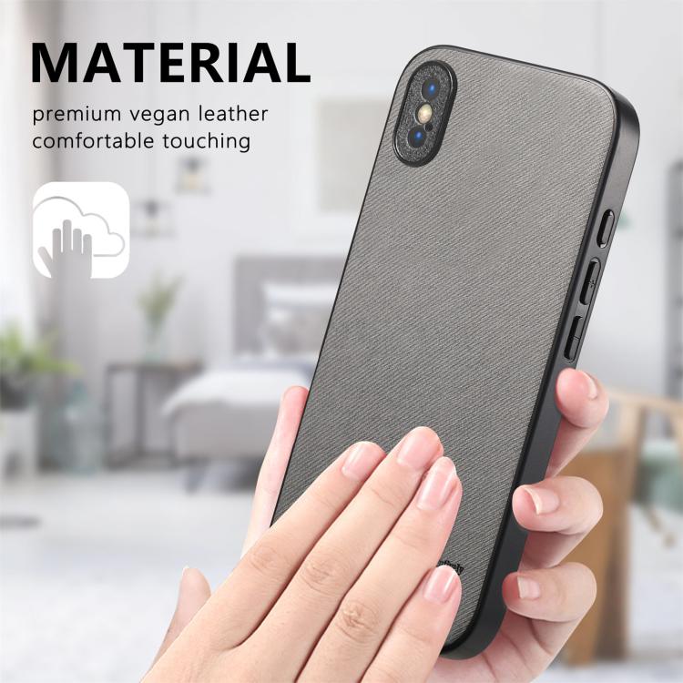 For iPhone X / XS Twill Fabric Leather Skin Back Phone Case