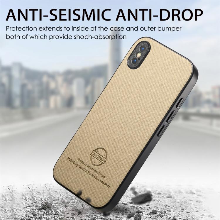 For iPhone X / XS Twill Fabric Leather Skin Back Phone Case
