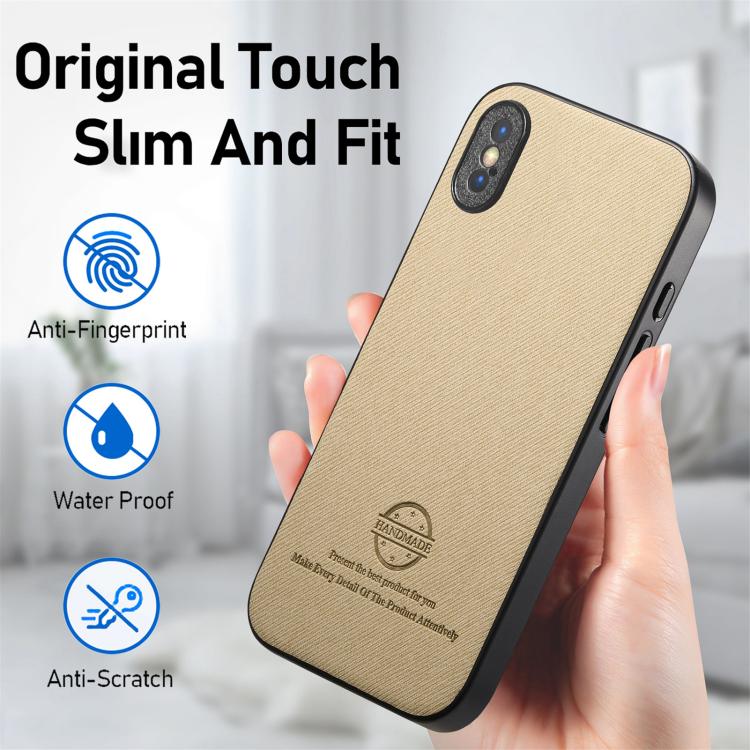 For iPhone X / XS Twill Fabric Leather Skin Back Phone Case