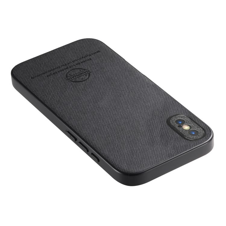 For iPhone X / XS Twill Fabric Leather Skin Back Phone Case