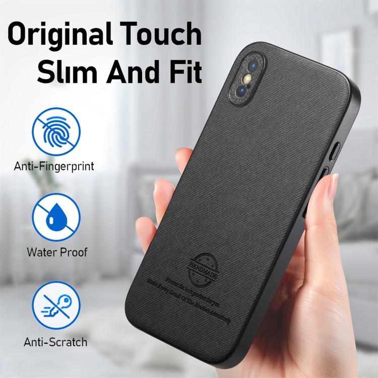 For iPhone X / XS Twill Fabric Leather Skin Back Phone Case